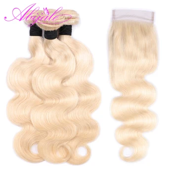 

Abijale Blonde Body Weave Bundles With Closure Brazilian Hair Weave Bundles With Closure Human Hair Bundles With Closure Remy
