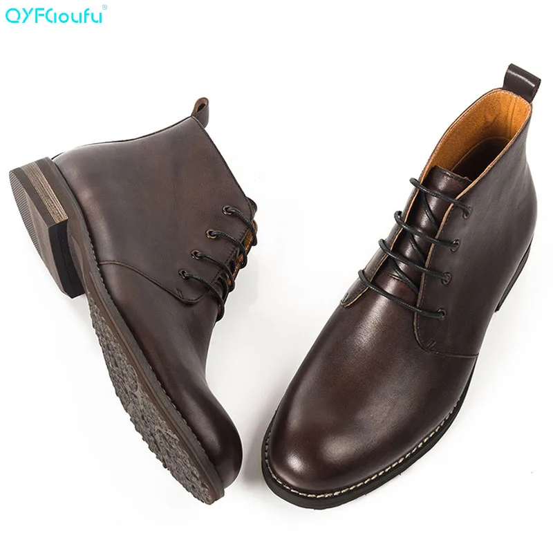 QYFCIOUFU/ботинки челси из натуральной кожи в британском стиле; мужские ботинки на шнуровке; botas hombre; винтажные ботильоны ручной работы