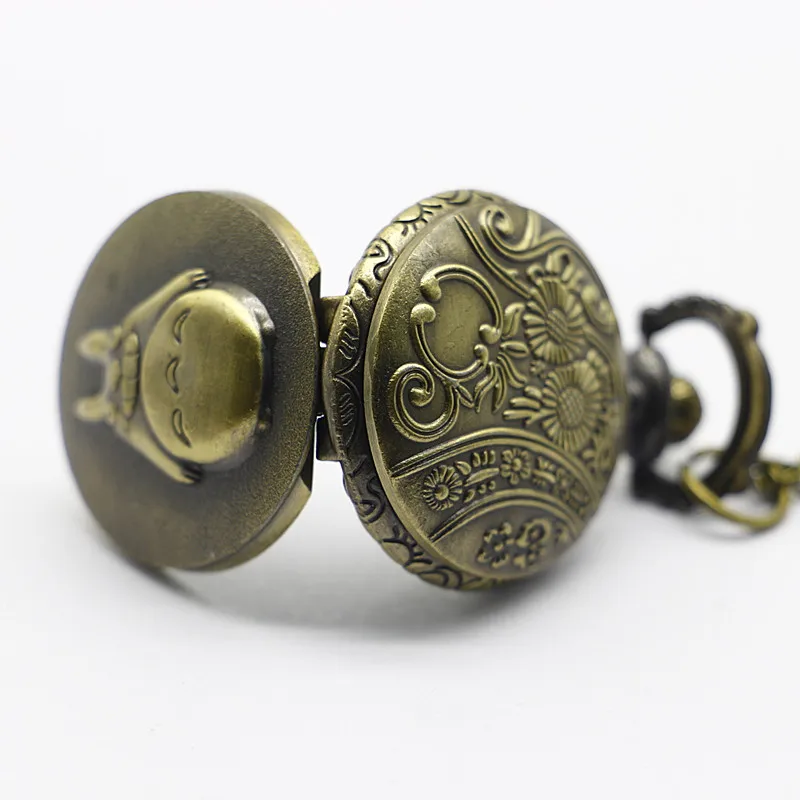 Маленький Тоторо Аниме дизайн черный/Бронзовый карманные часы цепочки и ожерелья Винтаж бронза для женщин Девушка ювелирные #102508