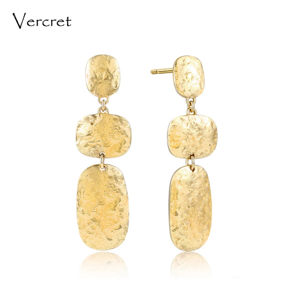 

Vercret 925 sterling silver hammered dangle earrings 18k gold simple design fine jewelry earring for women gifts sp