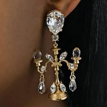 

New Fashion Baroque Crystal Mini Chandeliers tassel Earrings Charm Rhinestone Dangle Exaggerated Statement Bridal Party Jewelry