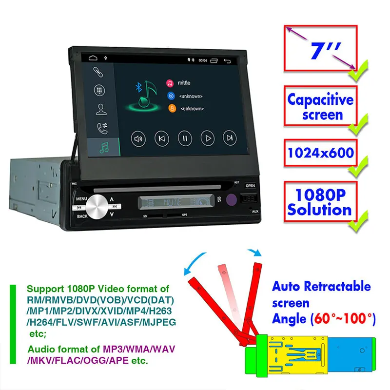 Автомагнитола 1DIN Android 8 1 2 ГБ + 16 MP5 7 дюймов четырехъядерный процессор GPS Bluetooth