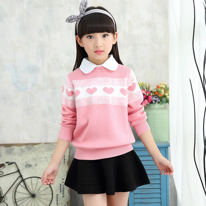 Подростковые Свитера для девочек осенняя одежда для девочек; одежда принцессы с круглым вырезом свитер с надписью «Love» для детей Костюмы Вязанная одежда для детей Одежда для маленьких девочек на возраст от 3 до 14 лет - Цвет: Style 1 Pink