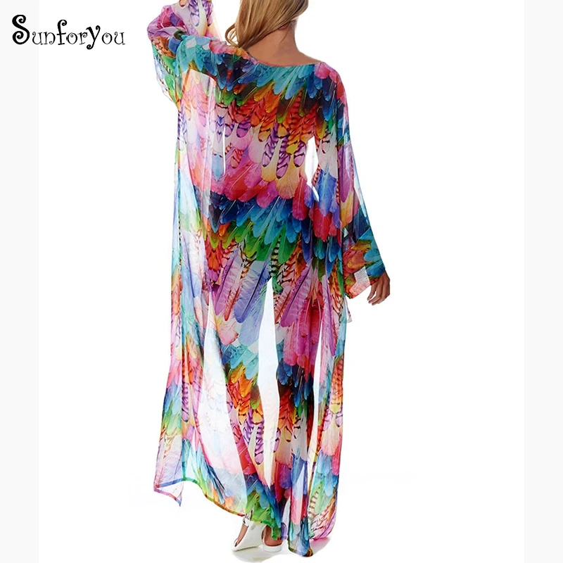 

Chiffon Beach Cover up Sarong Robe de Plage Kaftan Pus size Swimwear Pareos de Playa Mujer Bathing suit cover up Saida de Praia