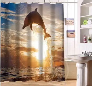 

Cute dolphin Custom Shower Curtain Waterproof Fabric Bath screens Curtain for Bathroom