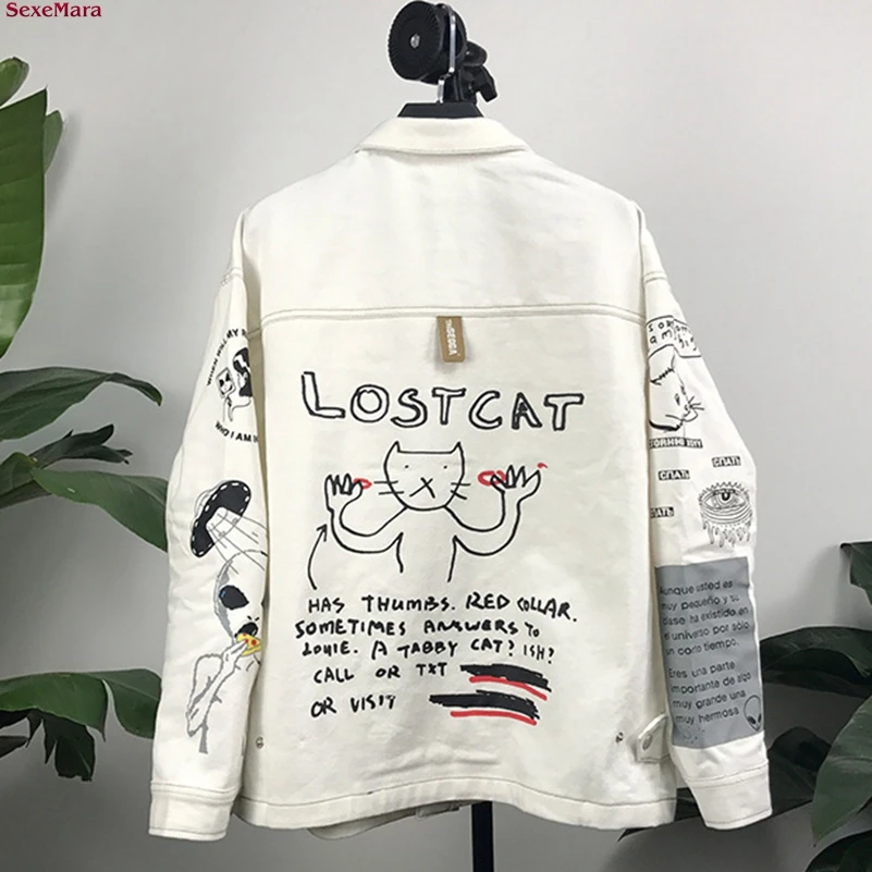Rétro Loisirs Blanc Graffiti La Veste Sexemara Mode Lâche Livraison Nouvelle Gratuite q1BwB6