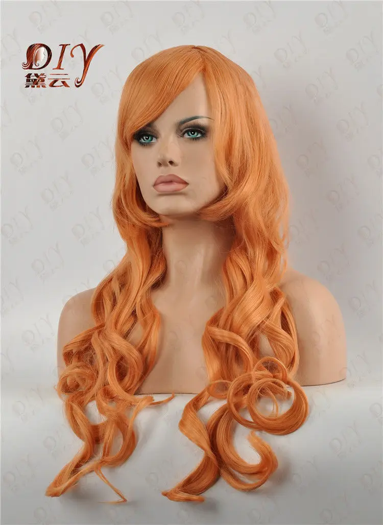 kk 003616 Orange Long New 28" Fluffy Curly Women Wig Heat Resistant