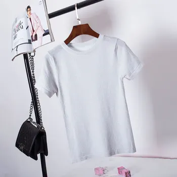 

Women Summer Sweaters and Pullovers O Neck Short Sleeve Ice Silk Knitted Streetwear Pulover Feminino