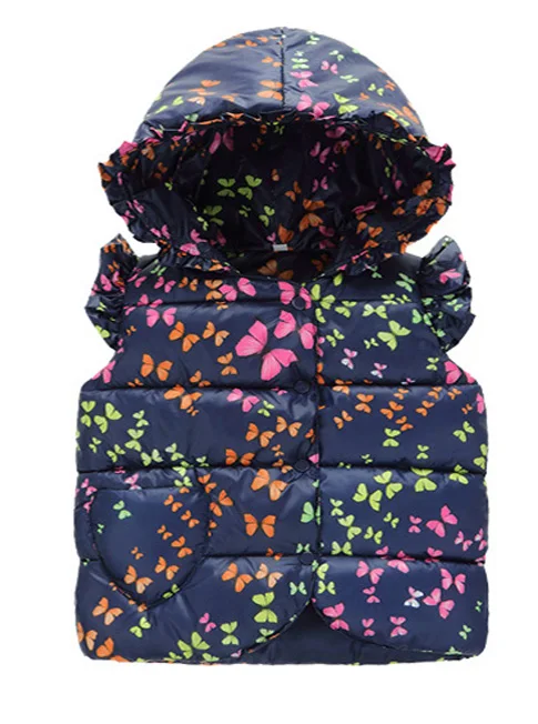 Sundae Angel/Детский жилет для маленьких девочек теплая верхняя одежда с капюшоном и принтом бабочки; пальто безрукавки; одежда для детей 2-6 лет - Цвет: As picture vest