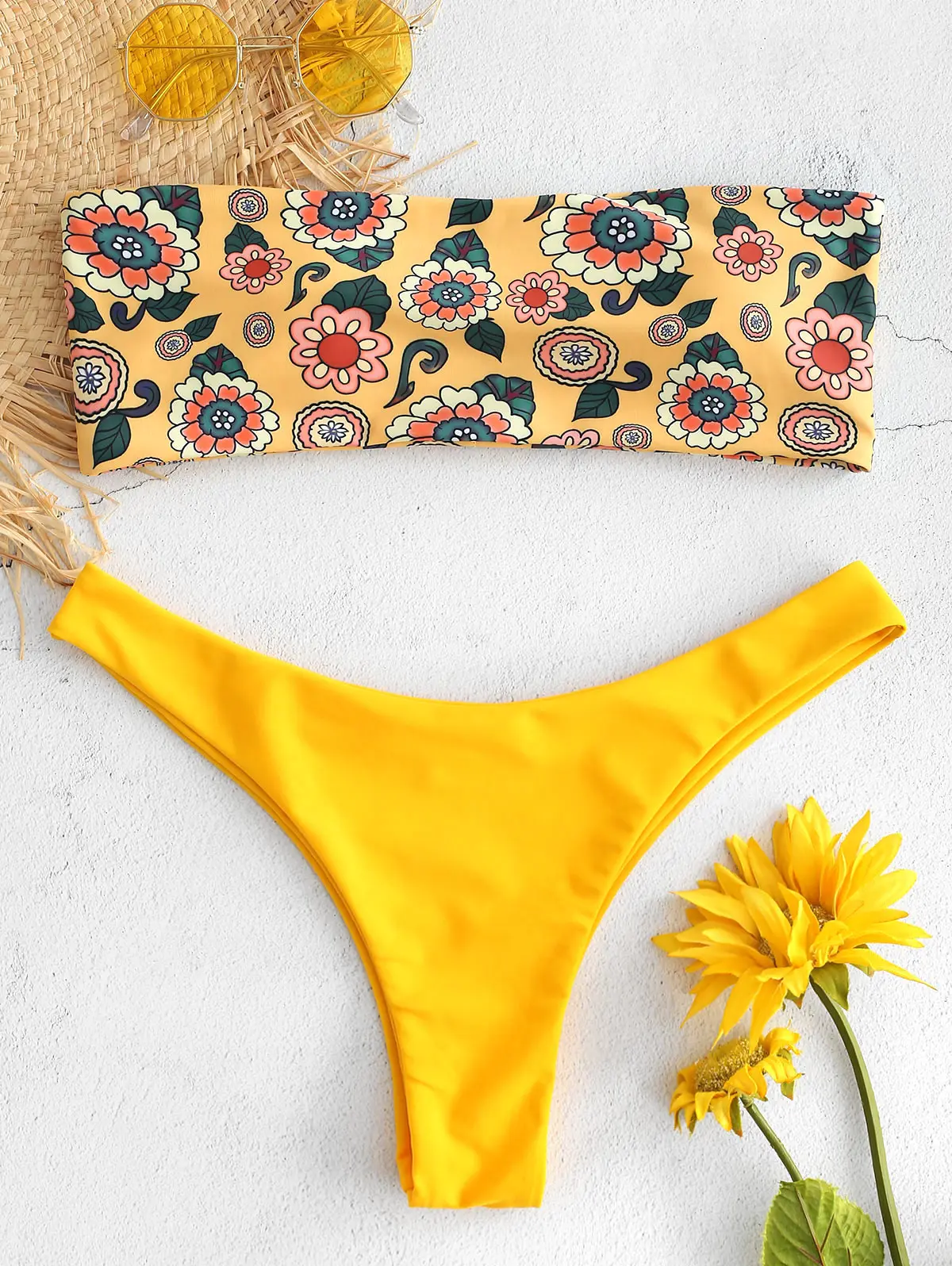yellow tube top bathing suit