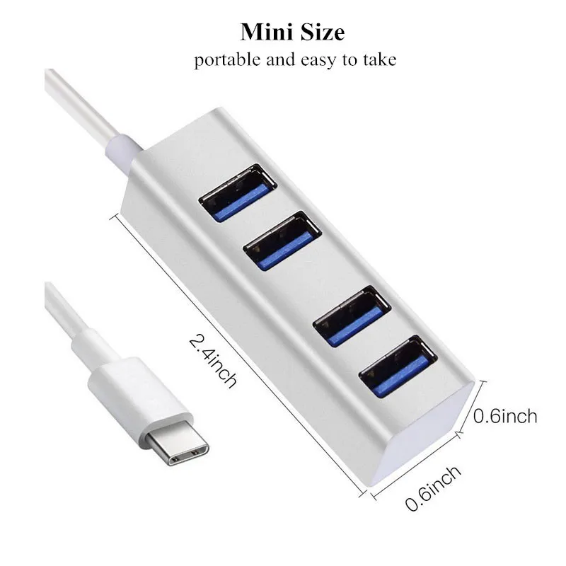 Binful USB c HUB 4 Порты и разъёмы USB 3.0 хаб с Micro USB Мощность Порты и разъёмы Тип c сплиттер для ноутбука Тетрадь аксессуары алюминиевой шель