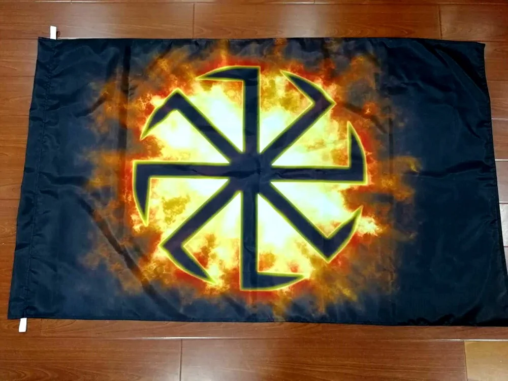 Yehoy polyester 90*135cm russian wheel Slavic Kolovrat Runes Eight Ray Flag - Цвет: B