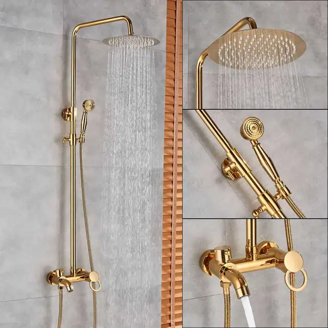 Golden 8" Rainfall Shower Misers Wall Mounted Dual Handle with