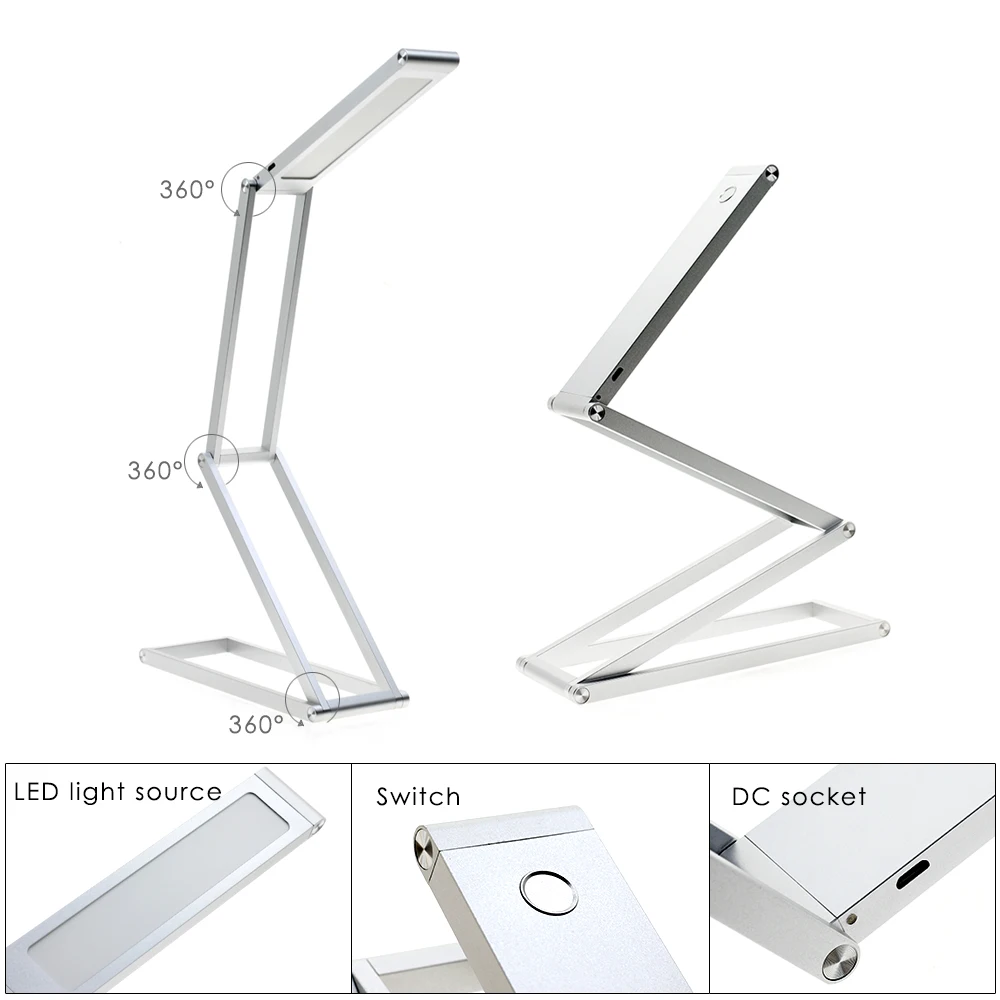 Светодиодный настольная лампа трансформаторы 2-уровневая затемненная Портативный настольная лампа USB аккумуляторная Алюминий сплав складной ночной Светильник
