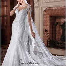 Свадебное платье с жемчугом и бусинами, с длинным рукавом, Русалка,, Vestido De Noiva, прозрачная шея, иллюзия, свадебное платье es, платье невесты W0065