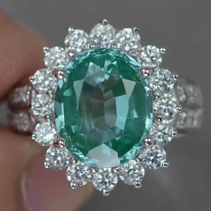 

Tisonliz Retro Blue Flower Crystal Princess Rings Wedding Band Rings For Women Zircon Rhinestone Engagement Ring Dropshipping