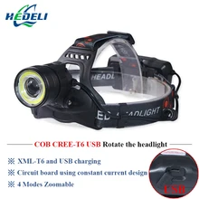 

USB camping COB headlight high power led head torch led headlamp rechargeable head lamp 18650 xml t6 zoom fishing head lantern