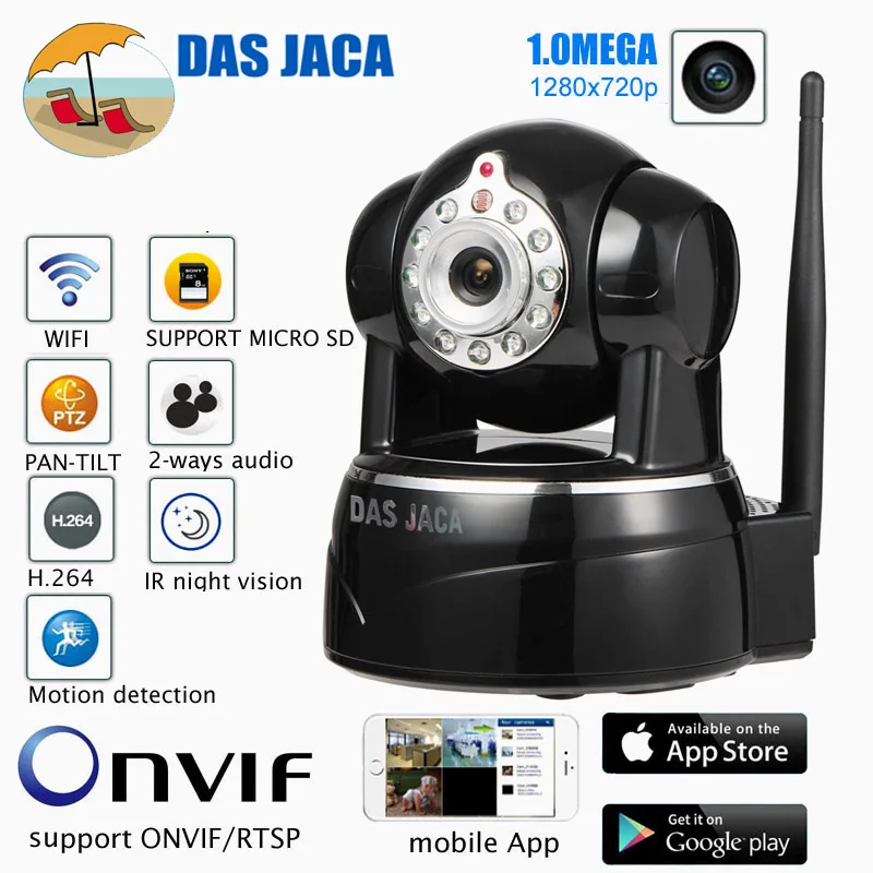 

Das Jaca 1.0MEGA IP Camera P2P Baby Monitor Surveillance Camera 720P HD WIFI Camera Infrared Night Home Protection Mobile Remote