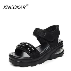 KNCOKAR/обувь на платформе, женская обувь на платформе, новая летняя удобная обувь в европейском стиле на танкетке и высоком каблуке