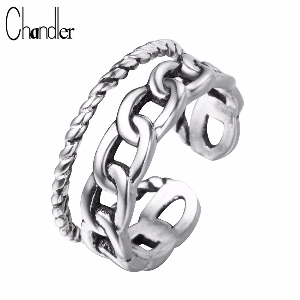 

Chandler 2017 New Promotion silver Twisted Link Chain Rings Trendy Metal Sporty Casual Open Finger Toe Dubai Bague