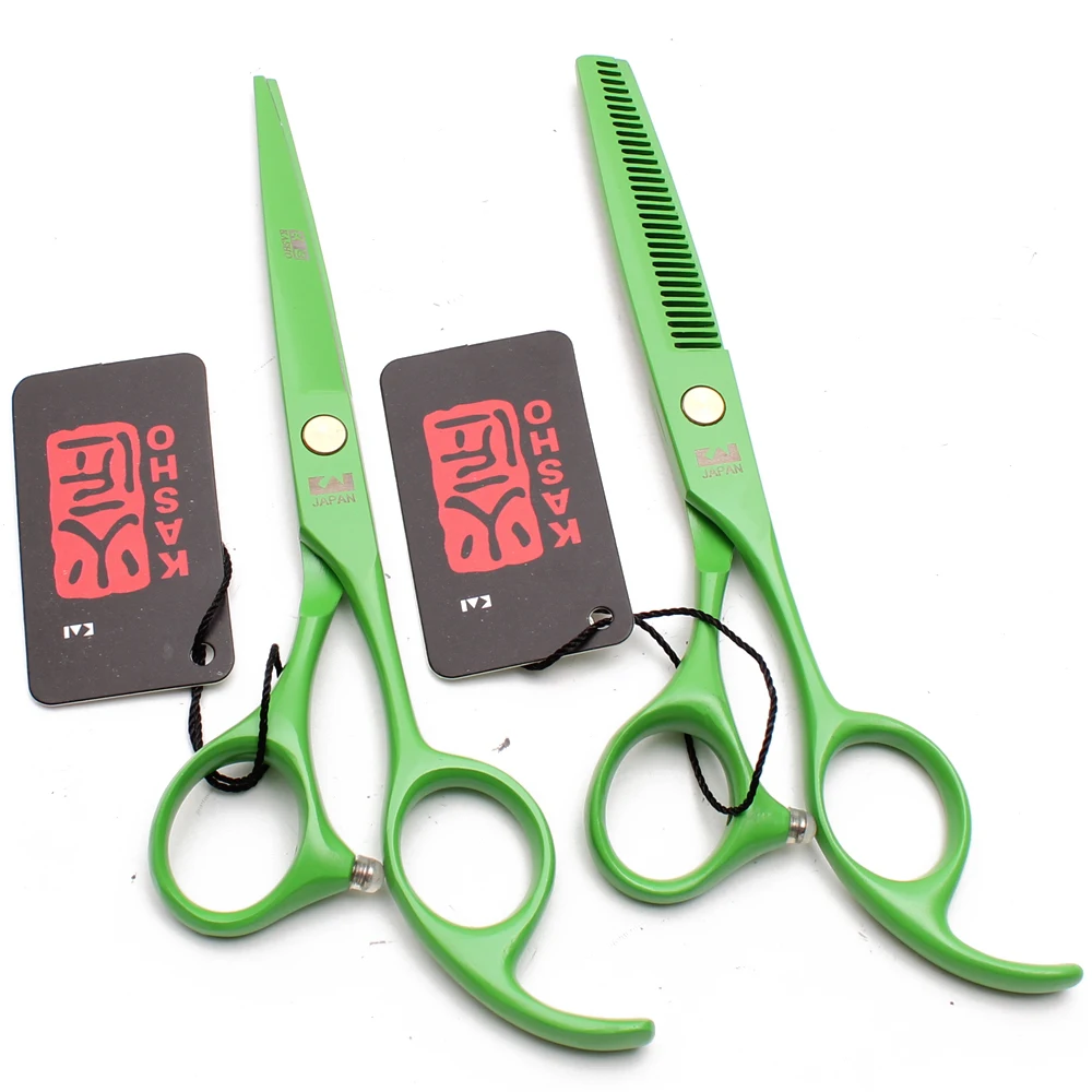 H1023 6" 17.5cm Kasho Green Professional Human Hair Scissors Barber