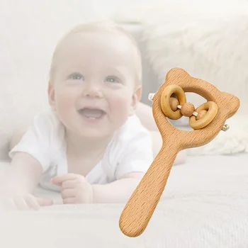 

Hot Selling Baby Beech Wooden Rattle Teethers Montessori Toys Wooden Baby Rattle Teether