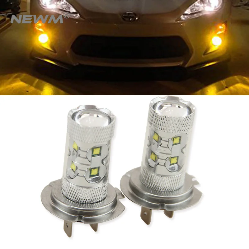 2Pcs H7 LED Lamp Super Bright Car Fog Lights 12V 24V 6000K White Amber