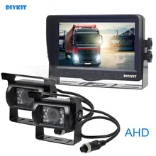 DIYKIT AHD 7 polegadas TFT LCD Monitor Do Carro Rear View Monitor 2×1300000 Pixels de Visão Noturna IR À Prova D’ Água Câmera AHD 1V2