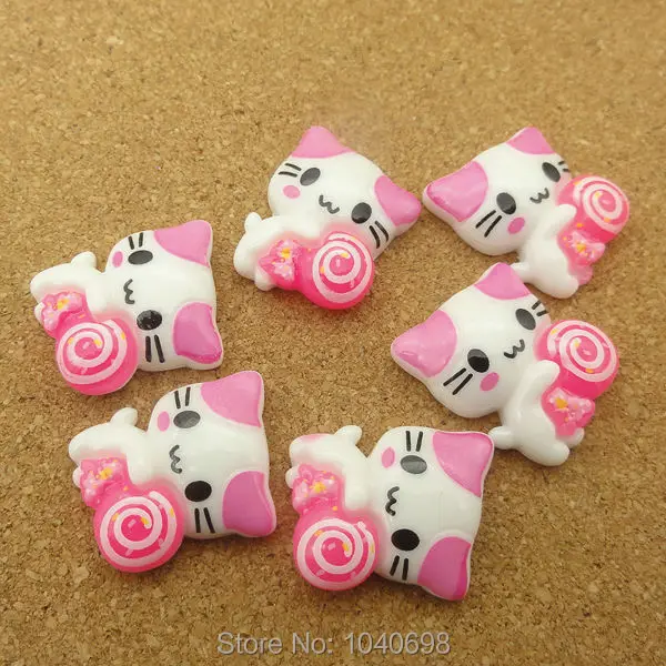 

100pcs/lot resin flat back kawaii Simulated Cartoon animal cat with lollipop 17mm decor crafts bonsai DIY