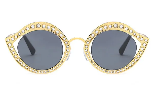 CCSPACE Кристалл кошачий глаз, декоративные солнцезащитные очки, овальная металлическая оправа, женские Брендовые очки, дизайнерские женские очки с защитой от ультрафиолета 45273