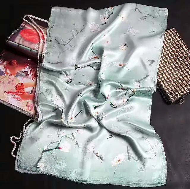 [SLKSCF] модный зеленый длинный шарф из шелка MulberrySilk 180x55 см шарфы натурального