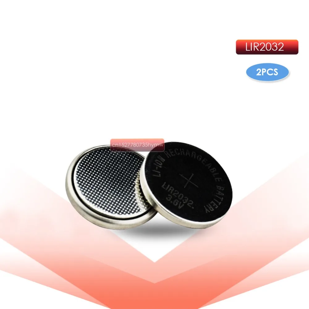 

2pc 3.6V LIR2032 lir 2032 lithium ion rechargeable battery 40mah Li-ion button coin cell replace for CR2032 CR 2032