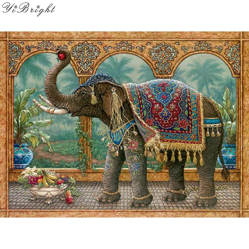 Full Square Rpund Diy 5d Indian Elephant Diamond Painting Cross Stitch Mosaic Rhinestones Embroidery Home Decor Creative Art