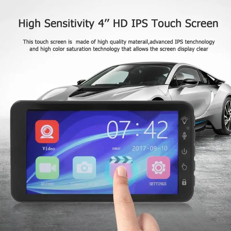 

Car DVR Rearview Camera 4.0in Touch Screen Dual Lens HD 1080P Car DVR Camera Video Recorder Parking Monitor G-sensor Dash Cam