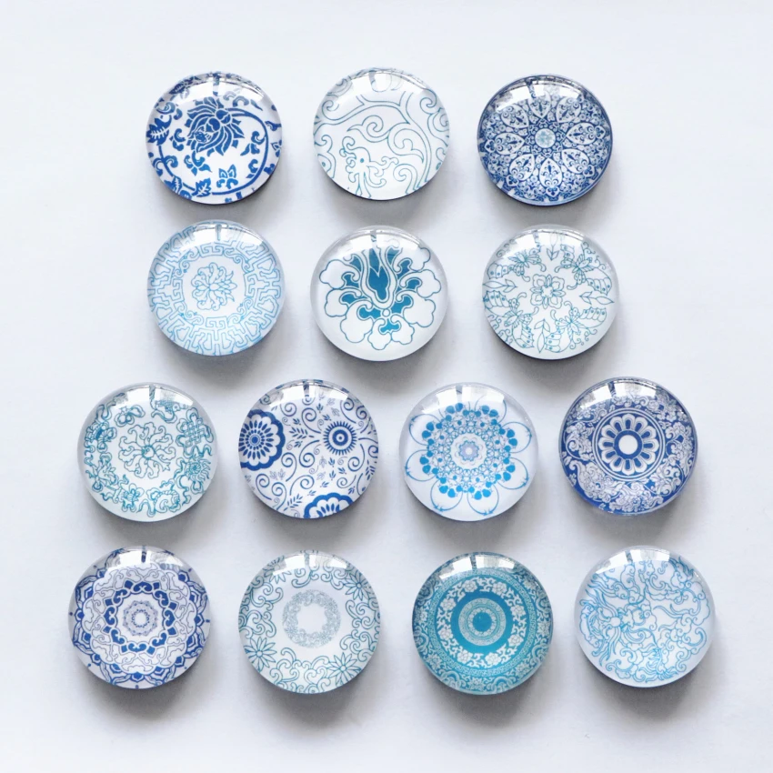 

Free shipping (14pcs/lot)Blue and White Pattern Crystal Fridge Magnet Retro Message stickers Refrigerator Magnet Kitchen Decor