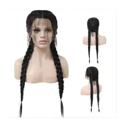 Парики Мода высокое качество натуральный Синтетические волосы на кружеве синтетический парик волос длинный черный женский, Черный Длиной