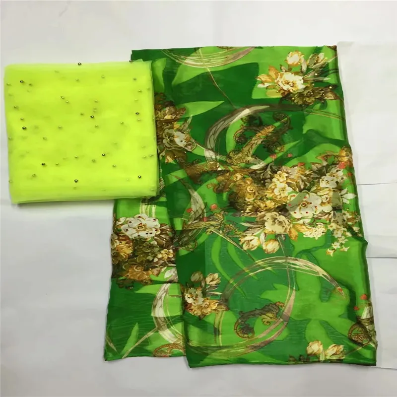 

wonderful silk lace Fabric Satin For Dress good quality African Silk stretch digital printing with beads !lxe101313