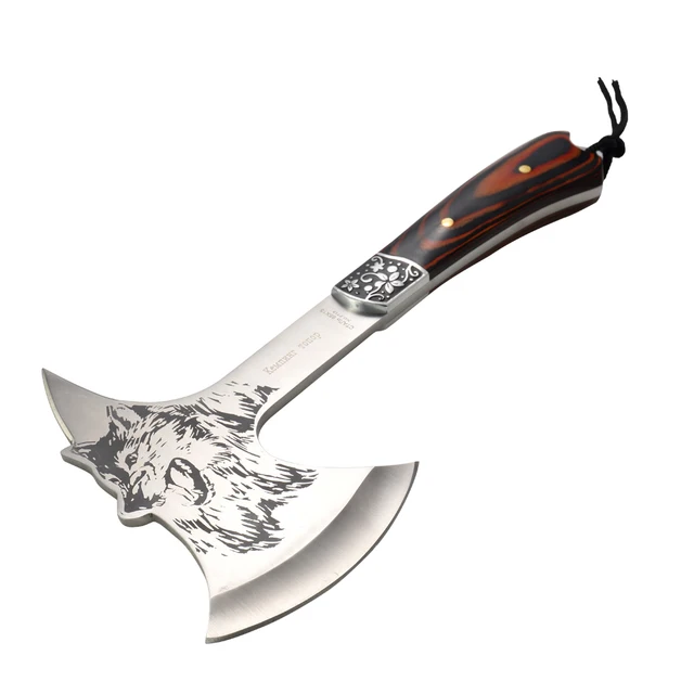 Multifunctional Tomahawk Outdoor Wolf Model Mountain Camping Ax Survival Camping Hatchet With Wooden Handle Portable Jungle Ax