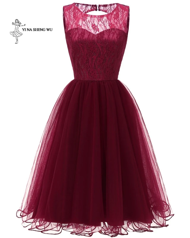 Женское летнее сексуальное кружевное платье без рукавов, Короткие вечерние платья для девочек, официальное вечернее платье, бальные платья - Цвет: Red