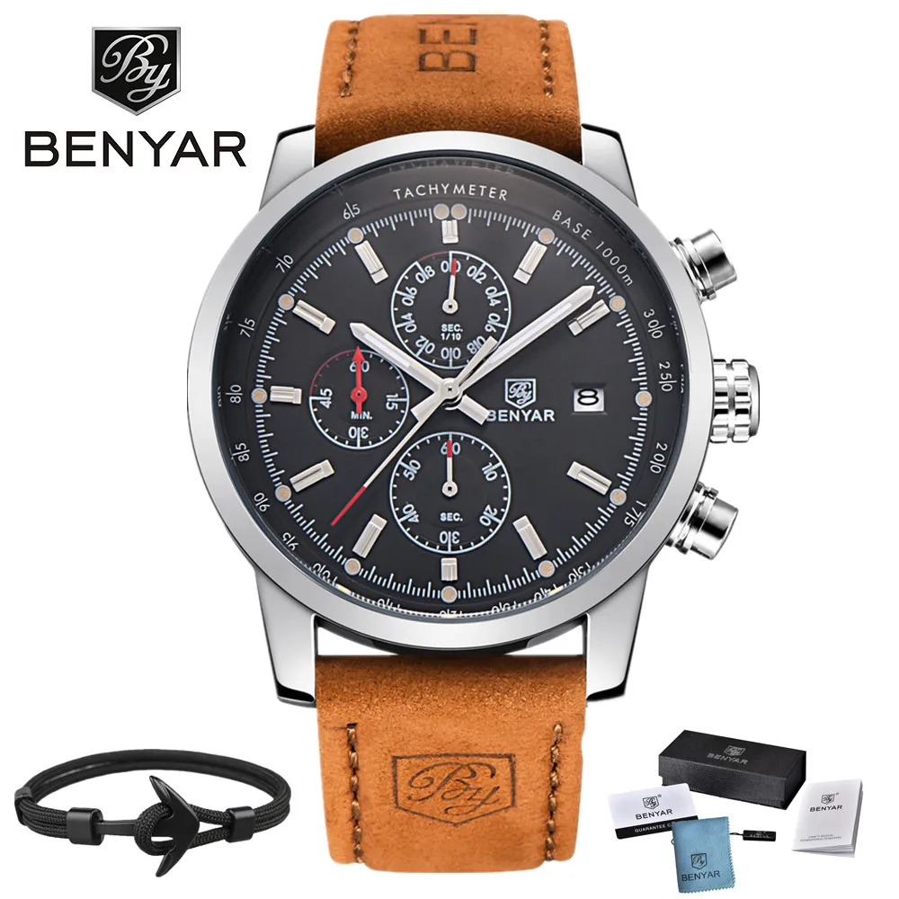 Achat 2018 Hommes Montres De Luxe Marque BENYAR Sport Militaire Étanche Chronographe À Quartz Horloge Montre Zegarek Meski Daniel Wellington