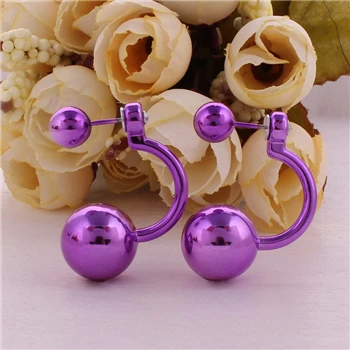 Btuamb, Двухсторонние серьги с большими бусинами и шариками, 11 цветов, серьги-гвоздики с крючками для хряща для женщин, подарок, вечерние аксессуары - Окраска металла: Purple