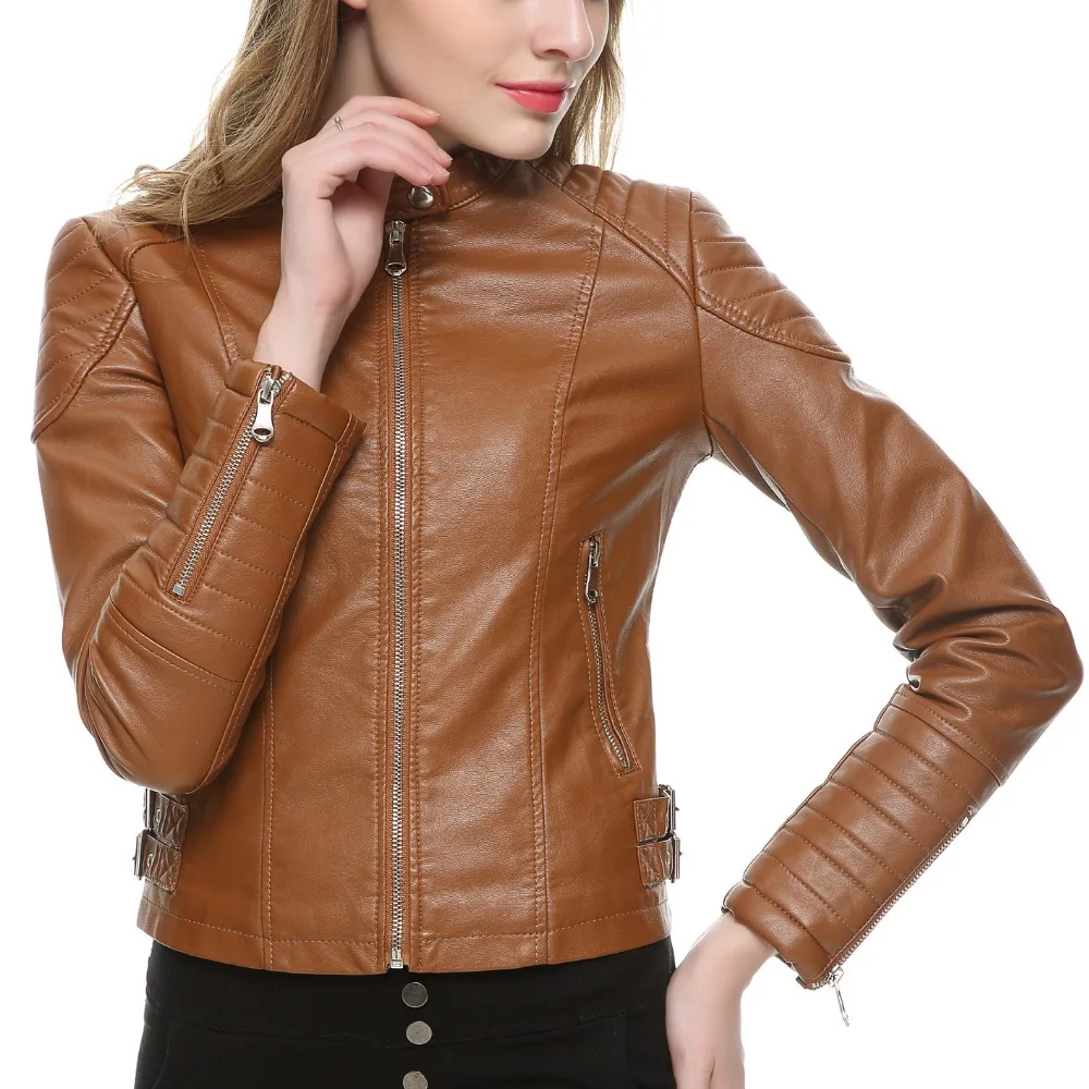 Online Get Cheap Woman Brown Leather Jacket -Aliexpress.com 2017 Brown Black Faux Leather Jacket Women Short Slim brand Motorcycle Biker Jacket White Leather Coat - Online Get Cheap Woman Brown Leather Jacket -Aliexpress.com