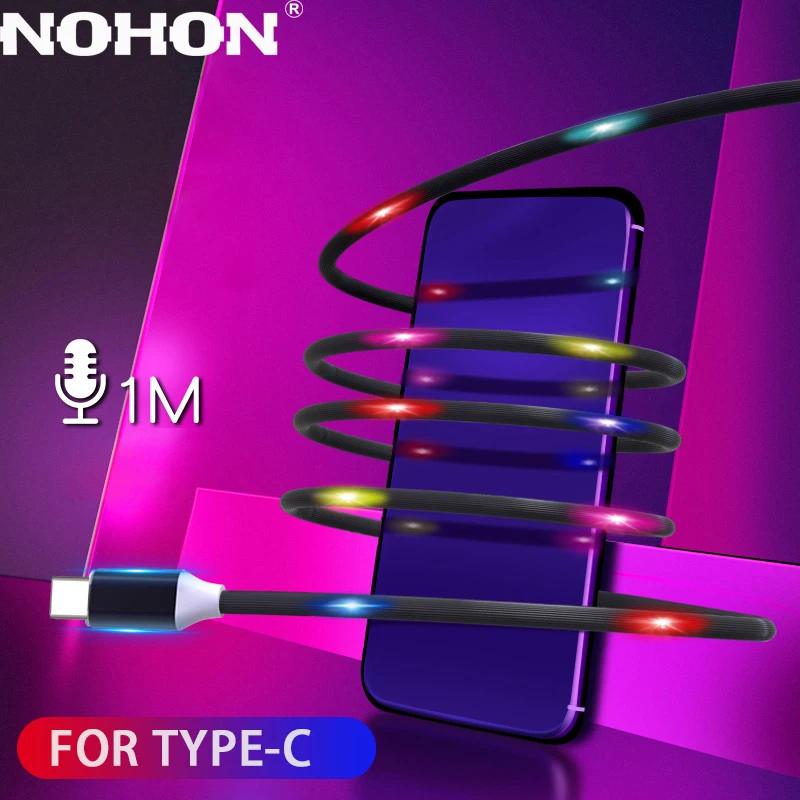

NOHON Voice Control Type C USB Cable For Samsung S10 S9 S8 Plus Note 9 8 Fast Charging Cable LED Light Type-C Data Sync Wire