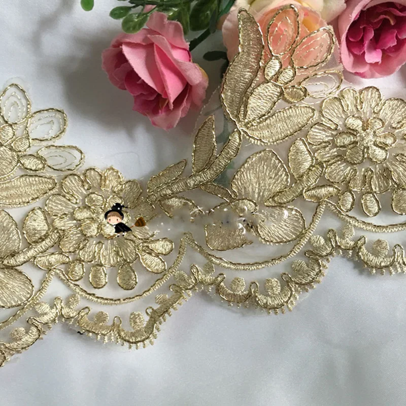 2 5yards Golden Lace Accessories Embroidery Lace Trim Wedding Dress