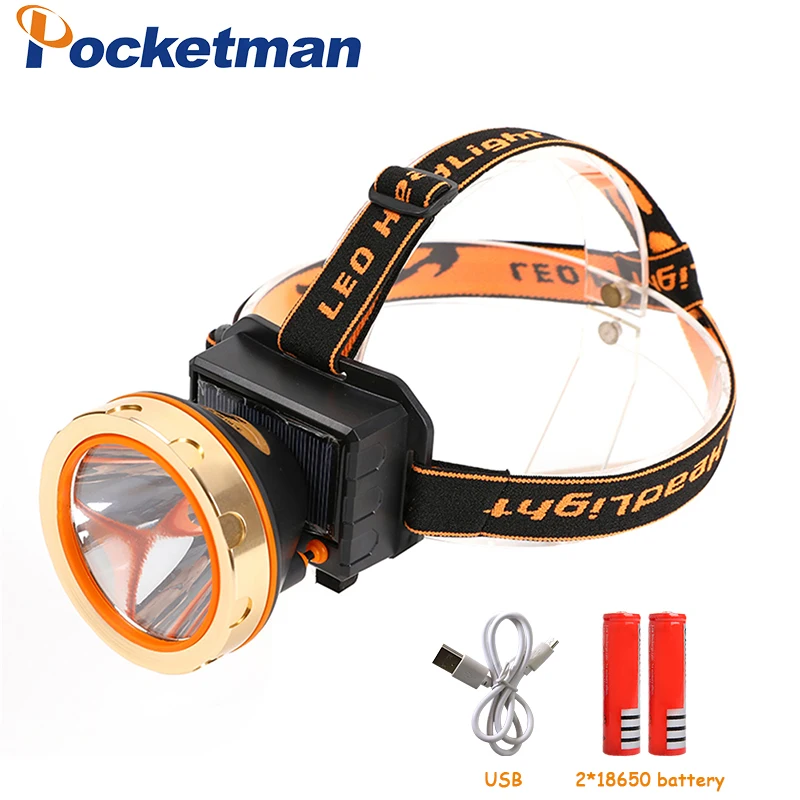 

4000LM Inside Rechargeable Battery Head Lamp Torch Hunting Light USB Solar Energy Powerful Led Headlamp Solar headlights 20