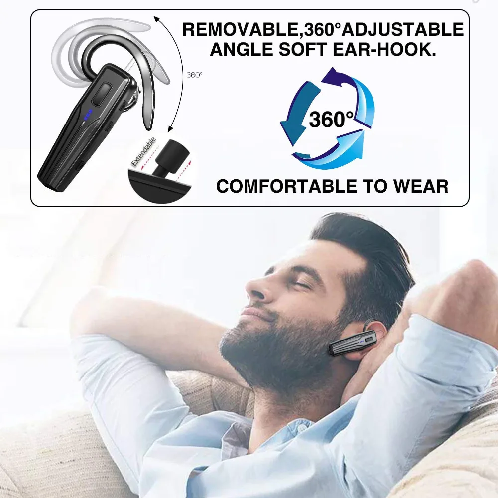 Bluetooth-гарнитура обновленная Bluetooth V5.0 с 15 часами разговора, легкий bluetooth-наушник для телефона/ноутбука/автомобиля