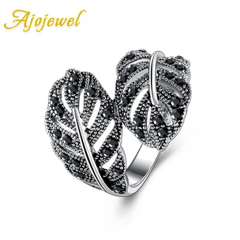 

Ajojewel Size 7-9 Fashion Jewelry Retro Black Rhinestones Leaf Ring For Women