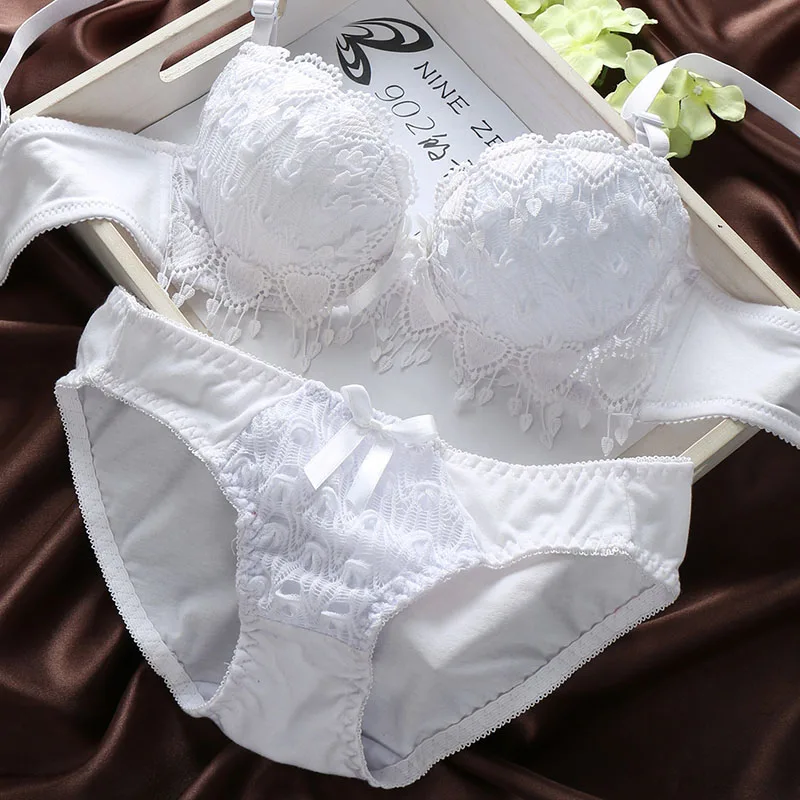 sexy lace tassle lingerie bra set - white