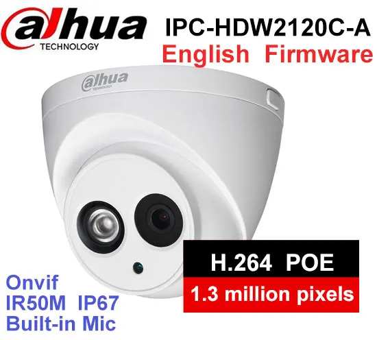 

Dahua IPC-HDW2120C-A Built-in MIC IP67 1.3MP IR 50m network IP Camera security cctv Dome Camera DH-IPC-HDW2120C-A support POE