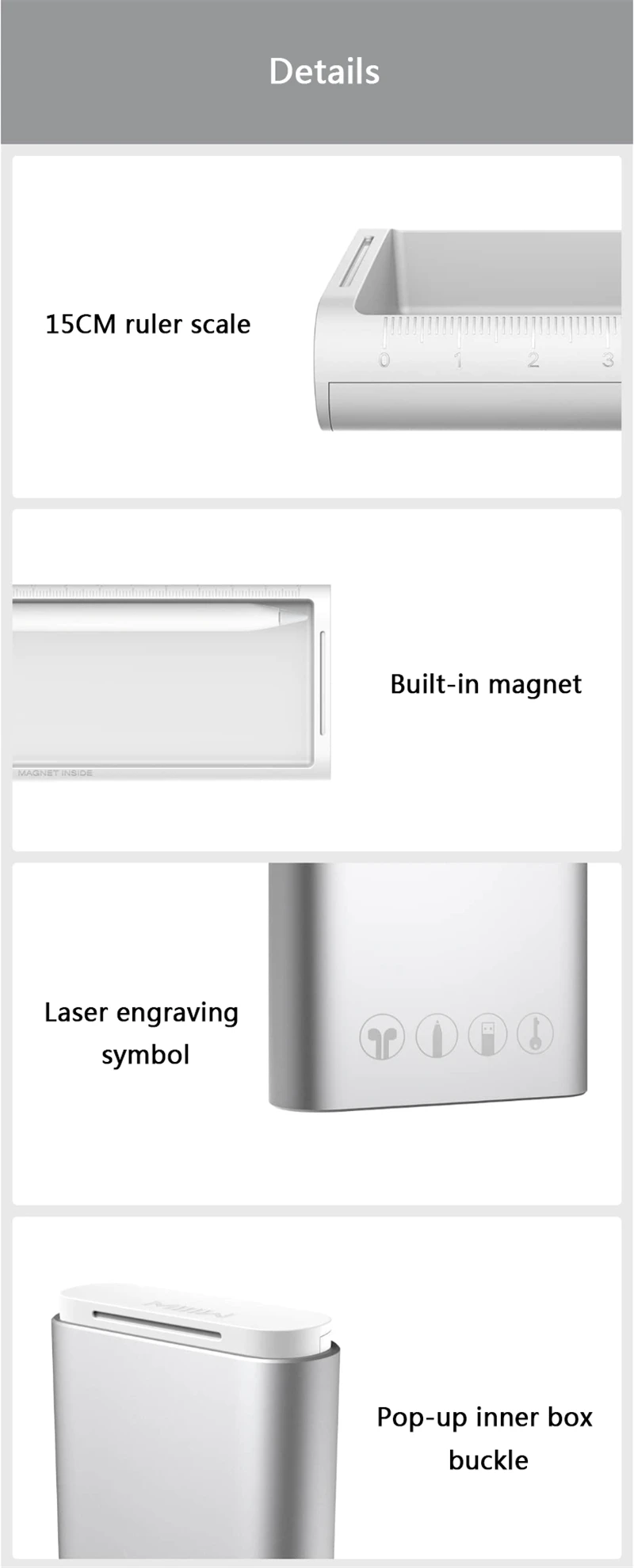 Xiaomi Mijia металлическая канцелярская коробка MIIIW портативный пенал наушники кабельный органайзер алюминиевый корпус кнопочный переключатель школьный офис